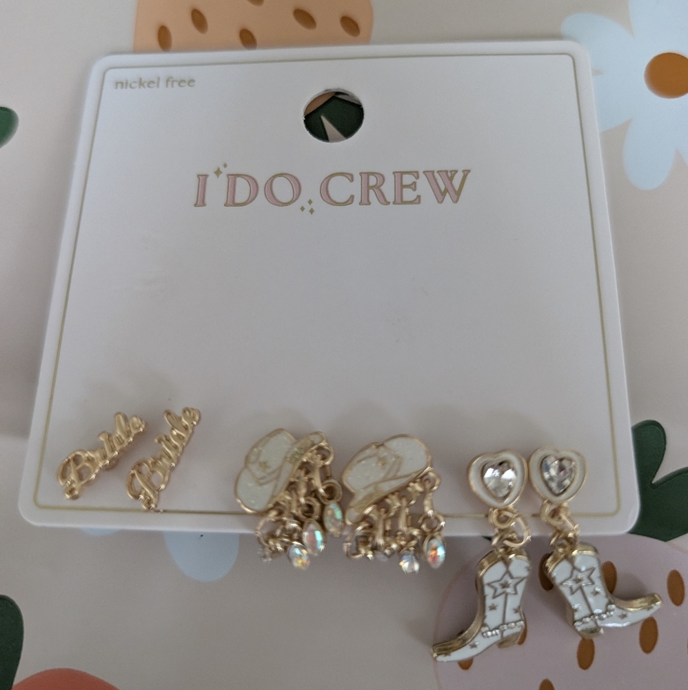 I Do Crew Western Bling Bride Wedding Earrings Set NEW